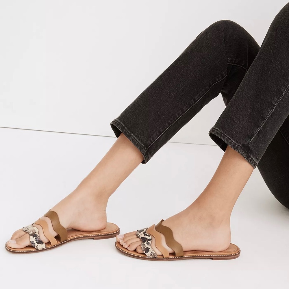 Madewell The wave Slide Sandal in Colorblock Snake Embossed Leather Size 7 New